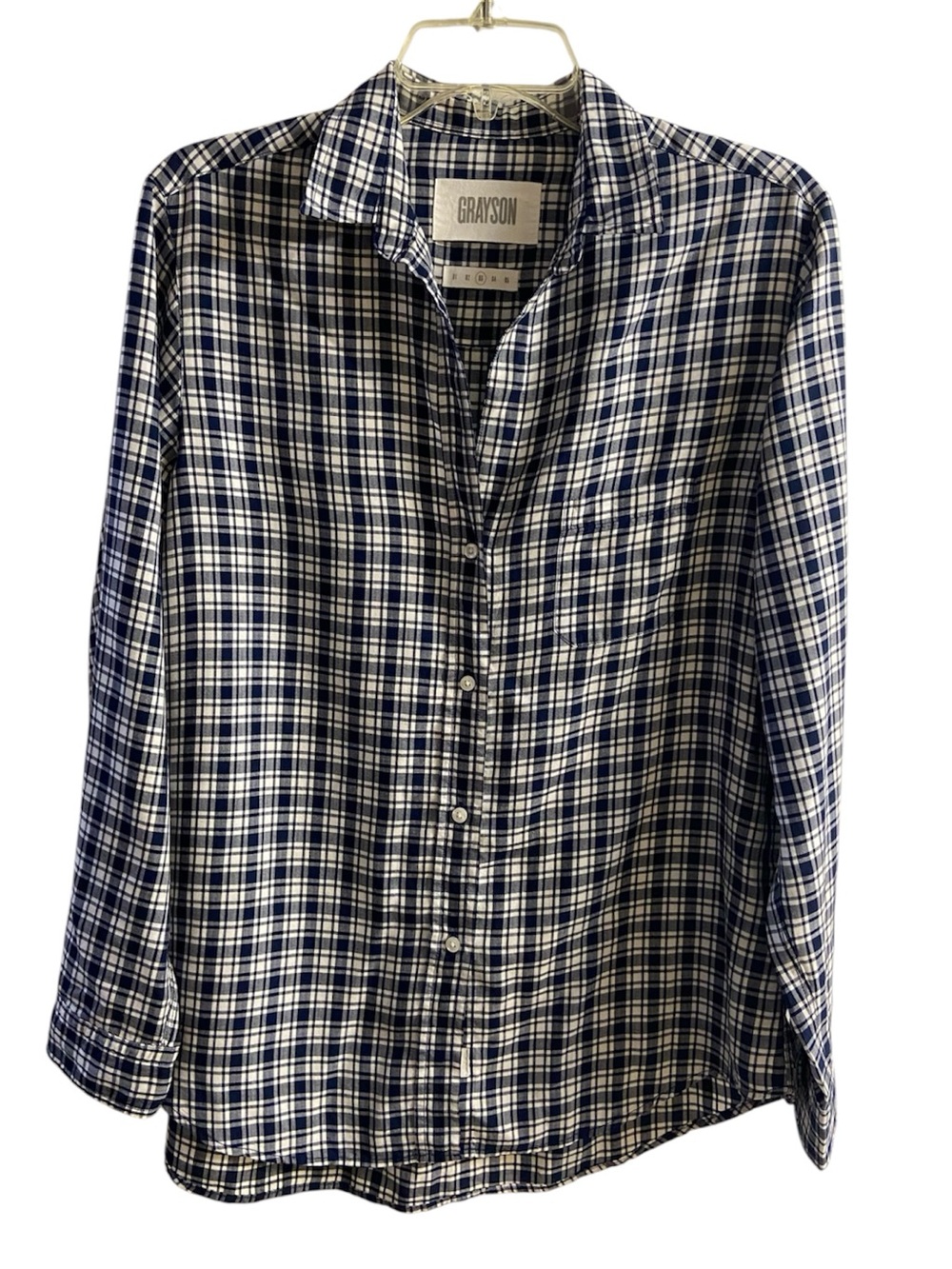 Grayson The Hero Navy Plaid Button Front Shirt Lyocell Medium